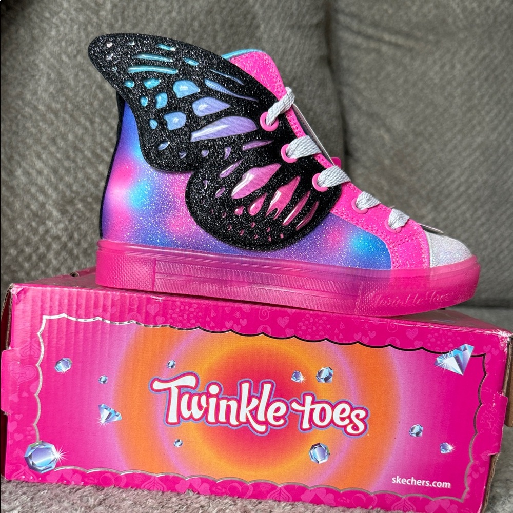 Skechers Twinkle Toes Pink and Black Wing Sneakers